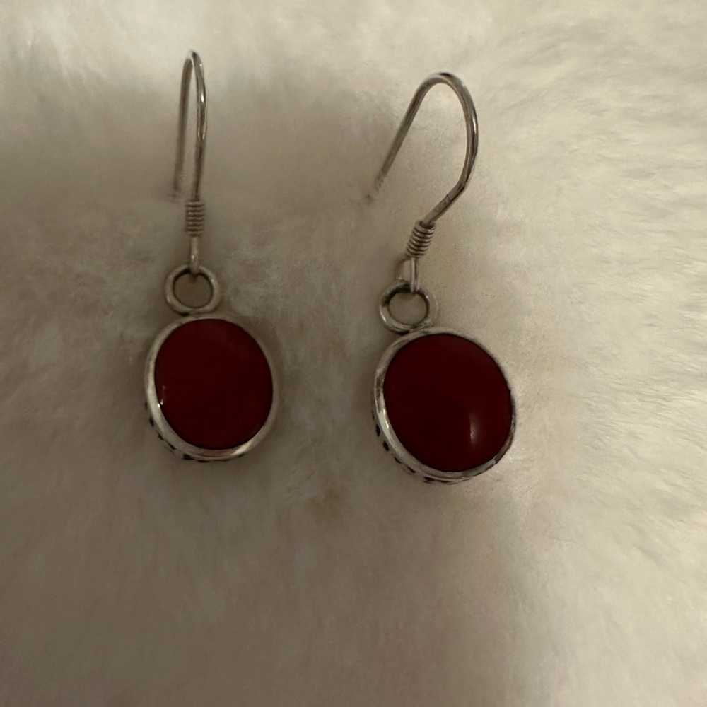 Vintage Silpada Sterling Silver Red Stone Cabochon Earrings